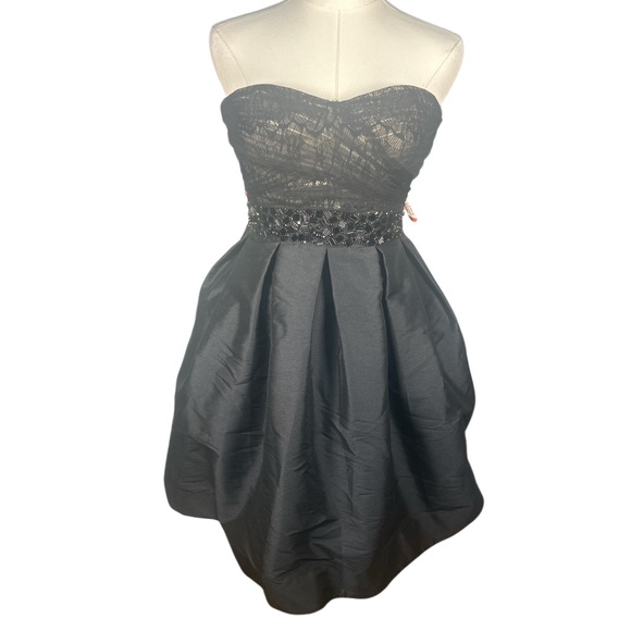 Monique Lhuillier ML Strapless Sweetheart Bubble Hem Cocktail Dress Black Sz 2 - Picture 2 of 12